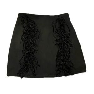 Non Signe Faux Suede Black Mini Skirt w/ Shaggy Fringe Size XS